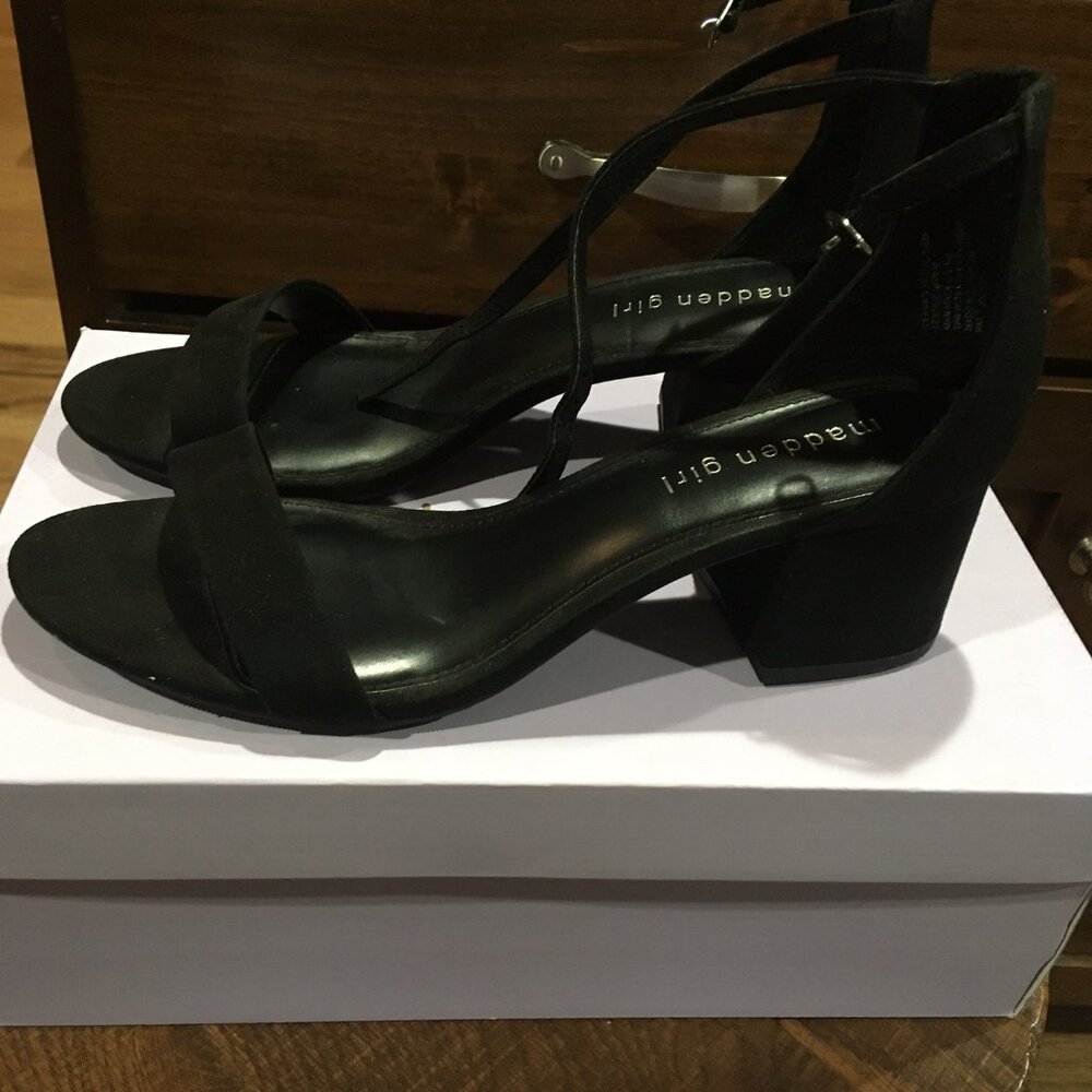 Madden Girl Black Suede Like Adjustable Strap Heel Size 8.5